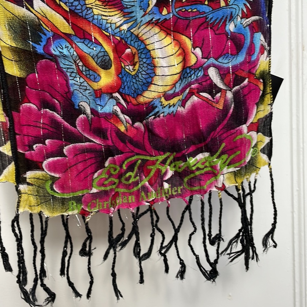 ED HARDY by Christian Audigier Cotton Scarf dragons floral gemstone - Picture 10 of 16